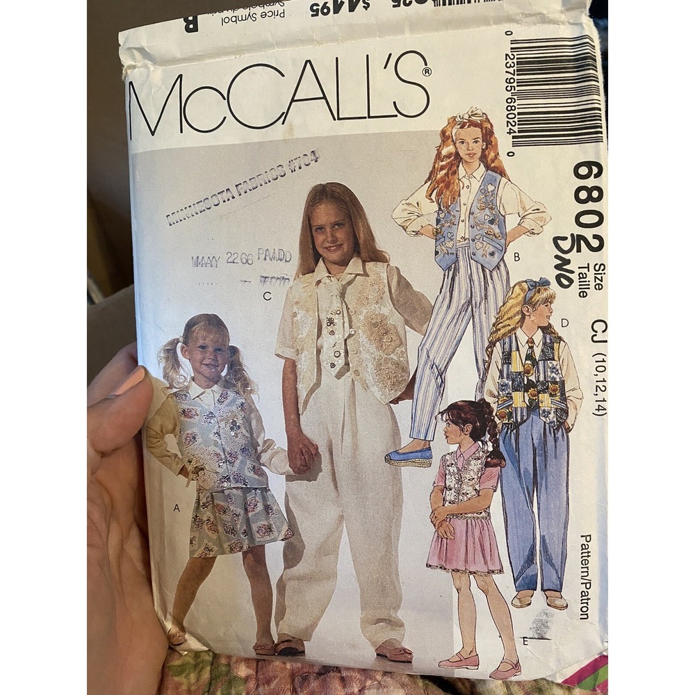 1993 McCalls Sewing Pattern 6802 Size 12-14 Vest Skirt Pants Cut Complete